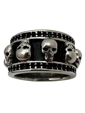 Memento Mori Wide Band Skull Ring Men Size 11 Stainless Steel Biker Goth